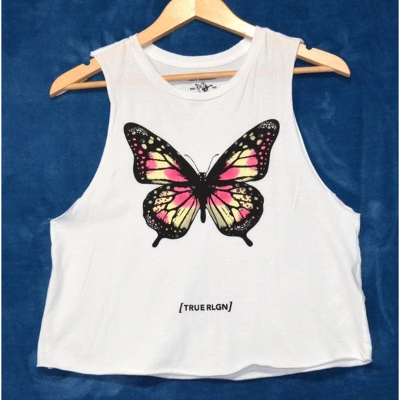 TR True Religion festival scoop butterfly cut‎ tee/tank top size S small white - Picture 1 of 9